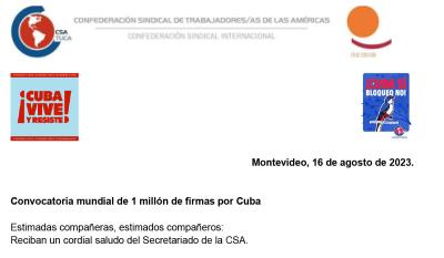 Campaña CSA: Un millón de firmas para Cuba.