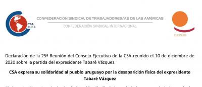 Declaración de la 25 Reunión del Consejo Ejecutivo de la CSA sobre la partida del expresidente Tabaré Vázquez. 