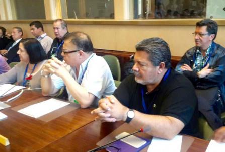 Gerardo Martínez junto a miembros del Consejo de Administración y Victor Baez Secretario General de la CSA realizaron la Reunión de las trabajadoras y trabajadores de las Américas en el marco de la 104 CIT OIT