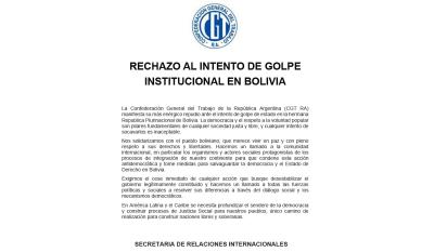 RECHAZO AL INTENTO DE GOLPE INSTITUCIONAL EN BOLIVIA