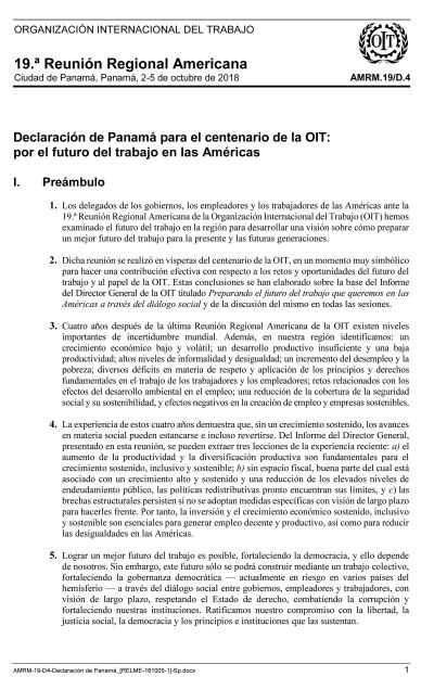 Declaración de Panamá para el centenario de la OIT