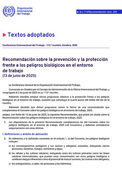Recomendación sobre la prevención y la protección frente a los peligros biológicos en el entorno de trabajo