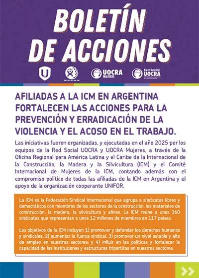 AFILIADAS A LA ICM EN ARGENTINA FORTALECEN LAS ACCIONES PARA LA PREVENCI&Oacute;N Y ERRADICACI&Oacute;N DE LA VIOLENCIA Y EL ACOSO EN EL TRABAJO.