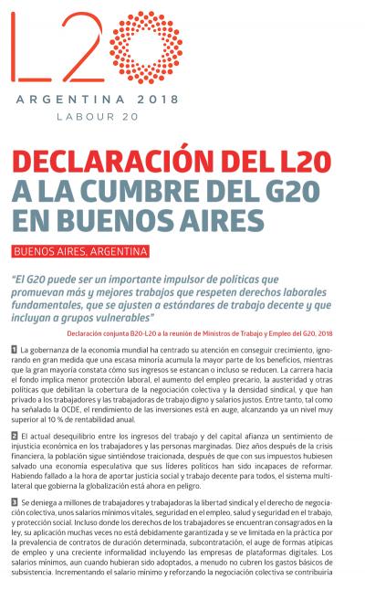 DECLARACIÓN DEL L20 A LA CUMBRE DEL G20 EN BUENOS AIRES - ARGENTINA 